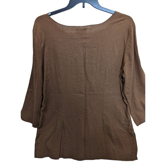 AKC Women Plus size 1X Embellished Southwestern Aztec Side Slit Linen Blend Top - Picture 12 of 12